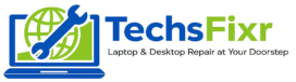 techsfixr logo with laptop and globe